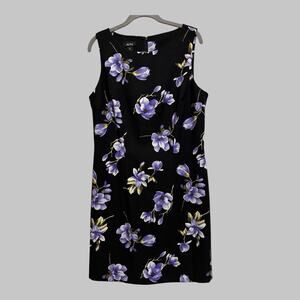 ALYX Sleeveless Floral Black Purple Dress Office Career Artsy Business Size 14